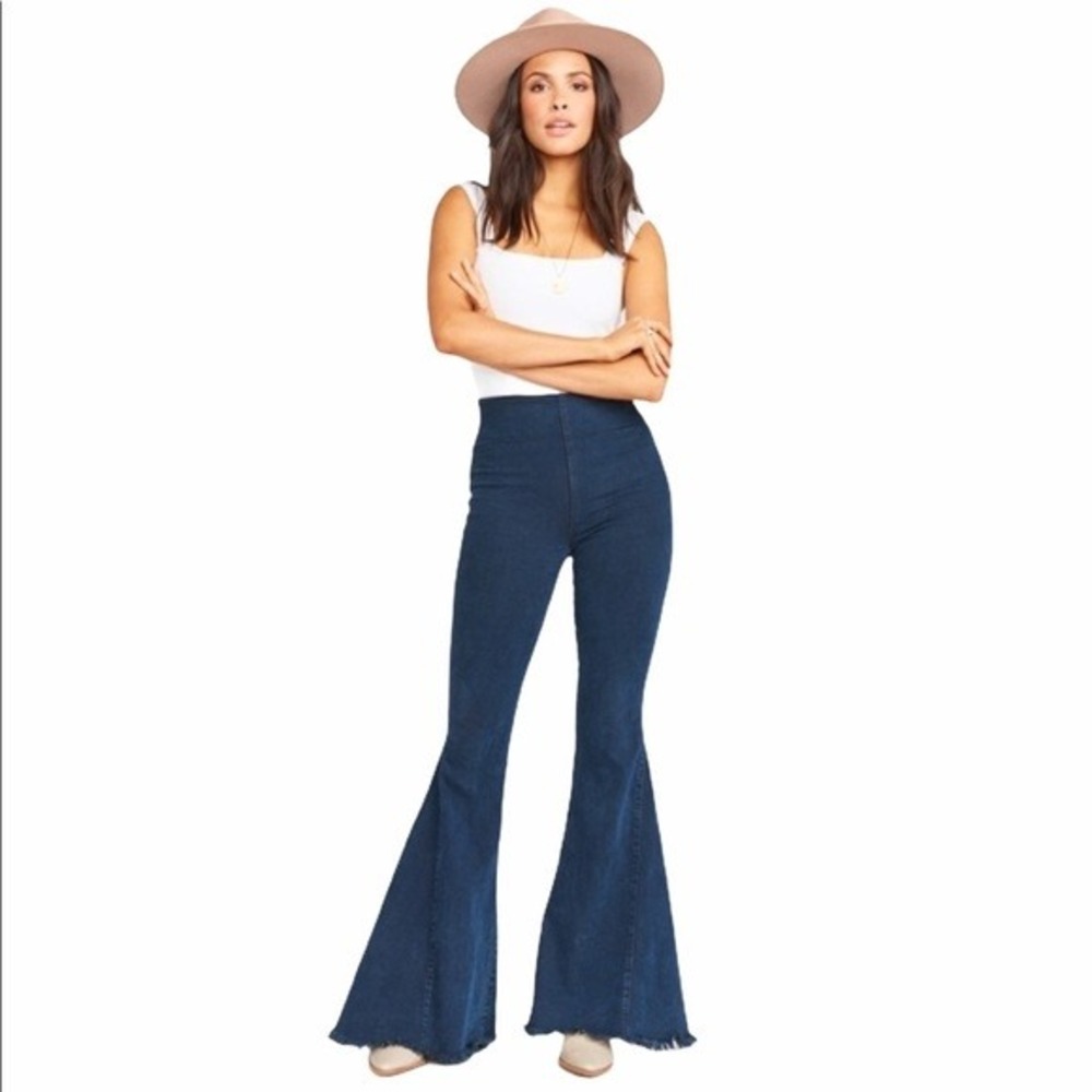 Show Me Your Mumu Berkeley Bells Long Flare Jeans Navy Retro Boho Festival XS